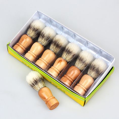 Lot de 6 blaireaux à poils naturels, brosses à barbe en mousse à manche en bois, outils de barbier (1/5)