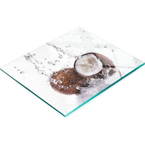 Tablero de vidrio decorativo multifuncional con estampado de coco y agua, 60x52 cm.