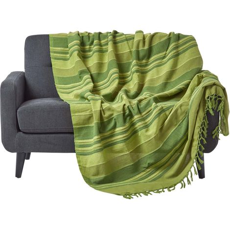 HOMESCAPES Jeté de lit ou de canapé à rayures Morocco - Vert - 225 x 255 cm