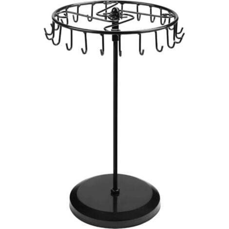 Espositore girevole per gioielli in metallo nero (23 ganci) – H 34,8 x L 20,5 cm – Espositore per gioielli – Porta collane, bracciali, anelli e orecchini