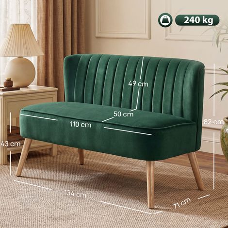 Canapé 2 places style rétro, pieds en bois, 117 cm x 56,5 cm x 77 cm, vert foncé (1/5)