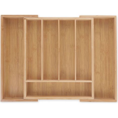 Range-couverts extensible en bambou – 5 à 7 compartiments – Largeur réglable 31,5 à 49 cm – Organiseur de tiroir pour cuisine (1/5)