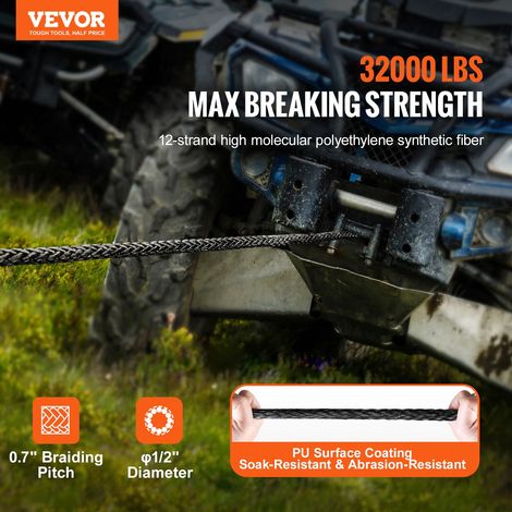 Corde de Treuil 12,7 mm x 28,0 m Câble Synthétique Résistance Rupture 142,3 kN avec Manchon de Protection, Crochet de Treuil Forgé, Sangle Traction pour SUV Grands Véhicules Tout-terrain Camions (1/5)
