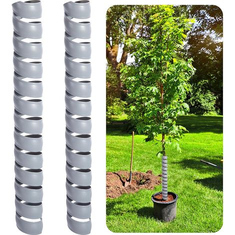 Protectores de troncos de árboles en 2 tamaños, de plástico, en forma de espiral, para proteger plántulas y plantas de ciervos, conejos, gatos, roedores y cortadoras de césped, color gris, paquete de  (1/5)