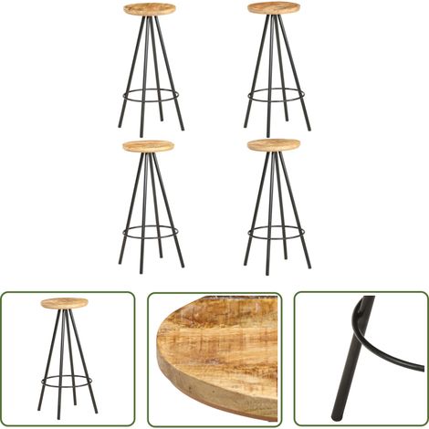 The Living Store Tabourets de bar lot de 4 bois de manguier brut - Tabouret De Bar - Tabourets De Bar - Tabouret En Bois - Tabourets En Bois - Mobilier Industriel (1/5)