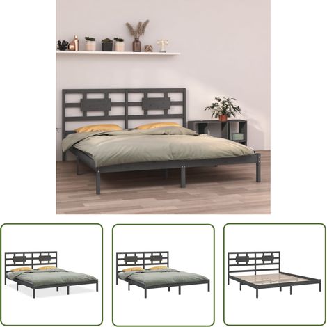 The Living Store Massivholzbett Grau 200x200 cm - Massivholzbette - Kiefernholzbette - Doppelbett - Boxspringbetten - Bettgestell (1/5)