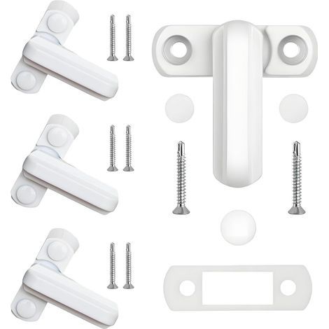 Lot de 4 Sécurité de Fenêtre Serrure de Fenêtre en Métal Blanc Sécurité Fenêtre Anti-Intrusion pour Différentes Portes et Fenêtres et Sécurité de la Maison