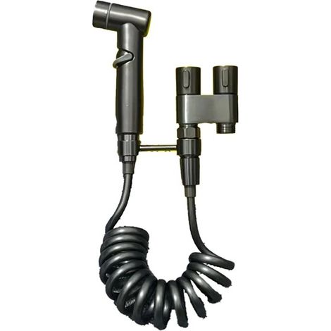 1 ensemble. Couleur : Gris. Matériau : Acier inoxydable. Pistolet de pulvérisation pour toilettes en acier inoxydable, une entrée et deux sorties.