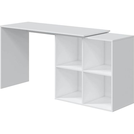 Table du bureau, meuble du bureau réversible en bois coloris blanc artic - hauteur 74 x longueur 120-152 x profondeur 77 cm (1/5)