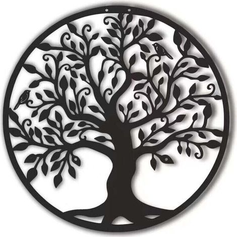 Arbre De Vie En Mtal Dcoration Murale Silhouette Art Pour Cadeau Intrieur Cadeau Extrieur Jardin Maison Dcoration (Noir, 40x40cm) (1/4)