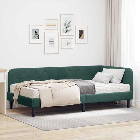 Eckbettgestell Dunkelgrün 90 x 190 cm Samt