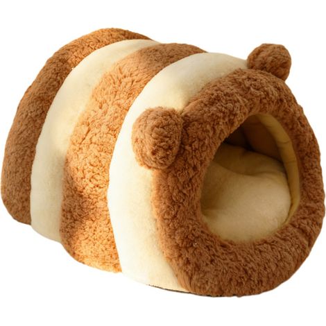 Chat Ours Peluche L 63x53x35 cm – Grotte / Niche Fermée Hiver, Maison Douillette Alpaga et Polaire, Coussin Amovible Lavable pour Chat et Petit Chien jusqu’à 10 kg (1/4)