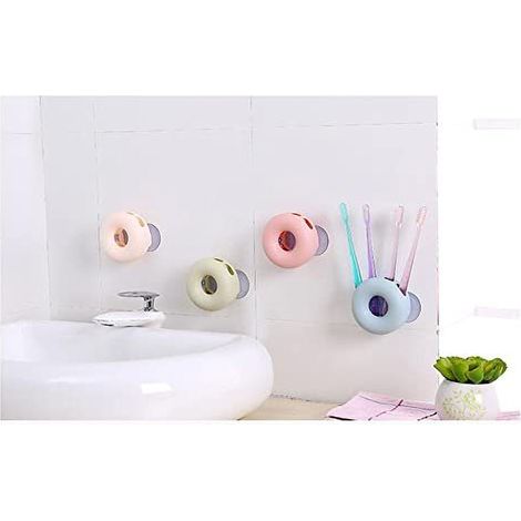 Porte-brosse à dents mural 4 trous ventouse forte fixation (Beige) (1/4)
