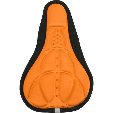 Atmungsaktiver und strapazierfähiger Fahrradsattelbezug, komfortables Schaumstoff-Sattelkissen mit konkav-konvexer Form, einfache Montage, orange Farbe. (1/5)