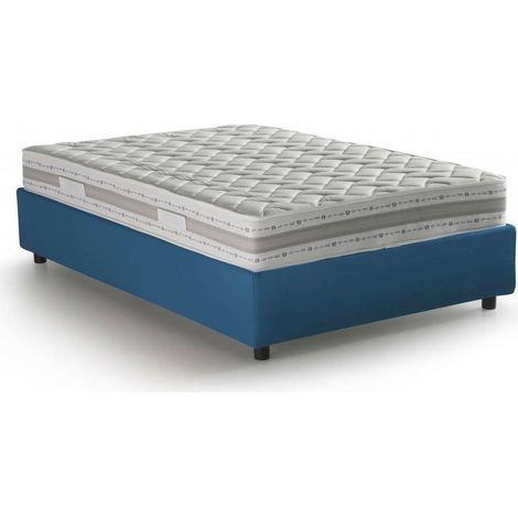 Talamo Italia - Letto piazza e mezza Abici, Letto contenitore con rivestimento in tessuto, 100% Made in Italy, Apertura frontale, con materasso Cm 120x200 incluso, Blu