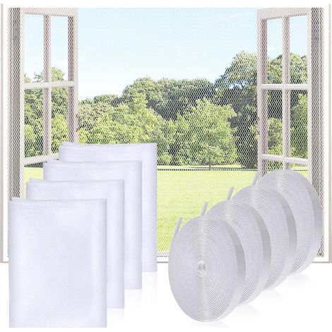 4-teiliges Fenster-Moskitonetz, 150 x 130 cm, inklusive 4 Rollen Klebestreifen, Insektenschutzgitter, verstellbare Größe, kein Bohren erforderlich, Schutz vor Fliegen und Mücken