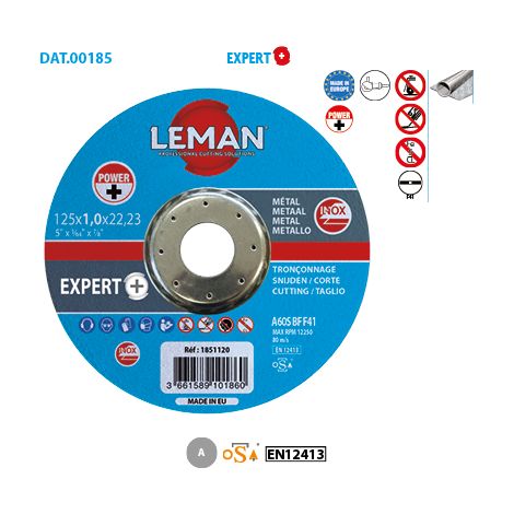 DISQUE TRONC INOX 125X1,0X22,23 INDUSTRIE F41 - 1851120 - LEMAN (1/2)