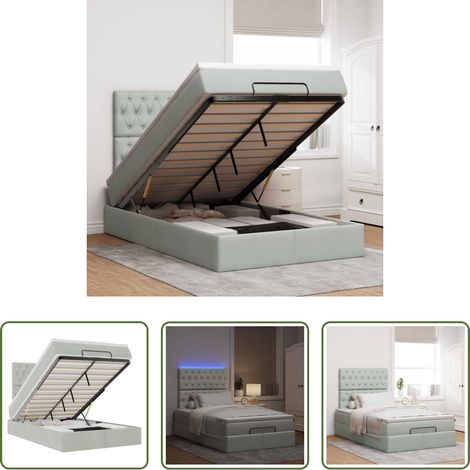 vidaXL Rangement sous le lit - Cadre de lit ottoman et matelas gris clair 120x200 cm velours (1/5)