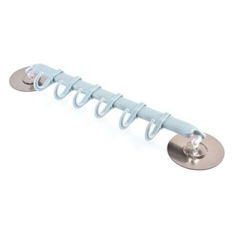 Kitchen Utensil Holder with 6 Adjustable Hooks, Rotatable Wall Hanging Rod for Bathroom, Living Room, Bar, Blue (1/5)
