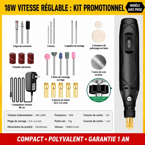Mini meuleuse électrique rotative 18W vitesse fixe 14000 tr/min modèle renforcé 18w 18 14000 500 g – Livraison gratuite