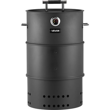 Fumoir à Charbon 470 mm Barbecue à Charbon de Bois en Acier Revêtu pour Fêtes et Grillades Terrasse Jardin au Camping, avec 2 Grilles de Cuisson, Barre de Suspension, 6 Crochets, Thermomètre (1/5)