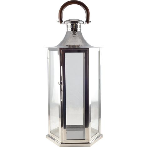 Lanterne en verre avec poignée en bois déco intérieur et extérieur 33 x 28 x 70 cm - PANGIVO (1/3)