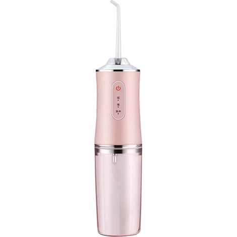 Dispositivo de limpieza dental eléctrico por impulsos con alta presión de agua para el cuidado bucal en casa. Enjuague dental portátil de color rosa.