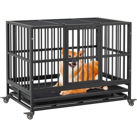 Caisse pour Chien indestructible Robuste de 37 pouces, plaque de base renforcée pour les Grands Chiens, Chenil XL pour Chiens à Forte Anxiété, Capacité de charge maximale de 200 lb, Double porte avec (1/5)