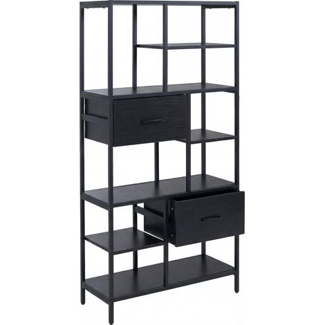 Scaffale elegante HHG-622, libreria a colonna, cassetti industriale MDF metallo melamina 150x81x33cm, nero