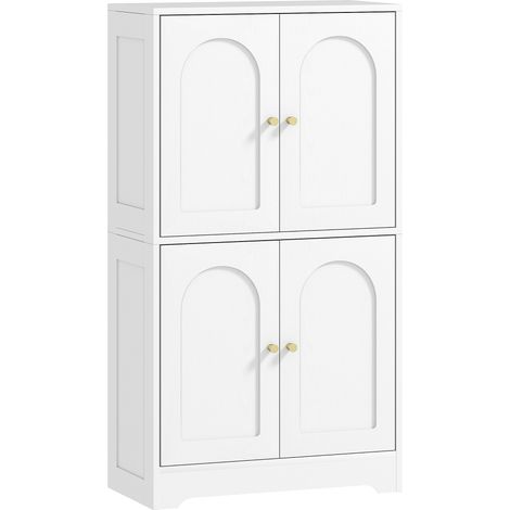 Credenza da cucina, mobile contenitore con 4 ante ad arco e 2 ripiani regolabili, 60 x 30 x 110 cm, bianco