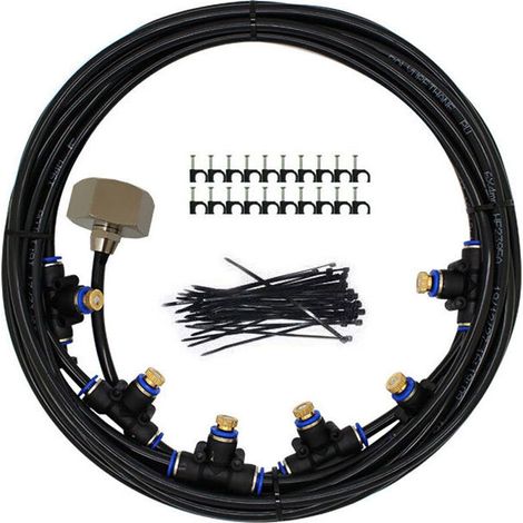 Brumisateur Exterieur, 9M Brumisateur Terrasse avec 11 Buse Brumisateur +2 Buses de Rechange+1Adaptateur (en Laiton, 3/4") Brumisateur pour Patio Jardin Serre Trampoline pour Parc Aquatique (1/5)