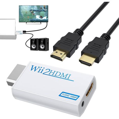 Paquete de 2 adaptadores HDMI para Wii, salida de audio de 3,5 mm, compatibles con pantallas HD 1080p, Plug and Play sin necesidad de controladores para consola de juegos. (1/5)