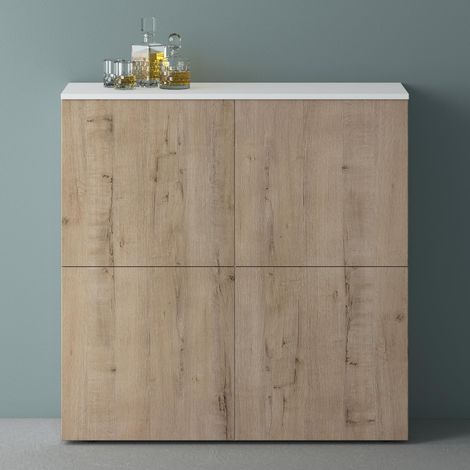 Mai & Mai Möbel Kommode Aufbewahrungsschrank mit 4 Türenin Weiß matt + Beton Sideboard Schrank Mehrzweckschrank BTH: 100x36,4x98 cm Schrank04 (1/5)
