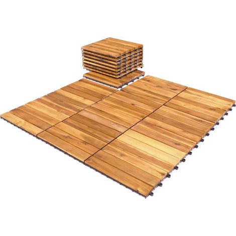 COSTWAY 27 PCS Interlocking Patio Deck Tile 30 x 30cm Acacia Wood Patio Tiles (1/5)