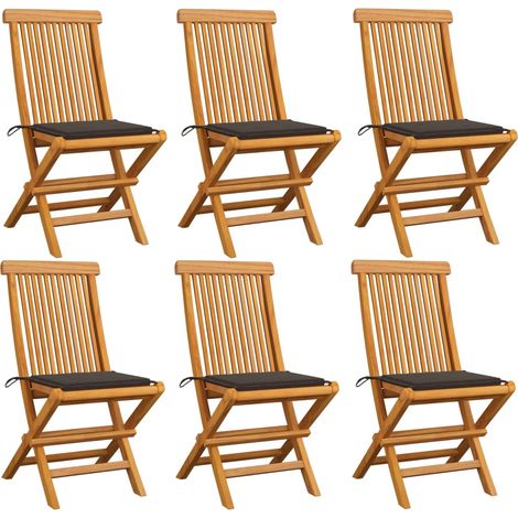Lot de 6 Chaises de jardin avec coussins taupe - Chaise d'extérieur pour terrasse/jardin Bois de teck massif BV460846 - BonneVie (1/5)