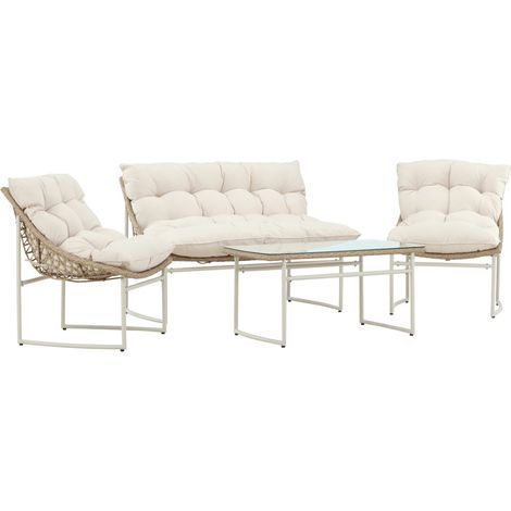 Salon de Jardin en Rotin 4 Places "Tina" 118cm Beige (1/5)