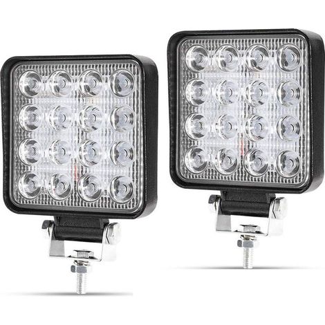 48W Square LED Work Light 12V 24V LED Car Spotlight Waterproof IP67 Reversing Light for Car Truck Tractor SUV Boat (2pcs) (1/5)