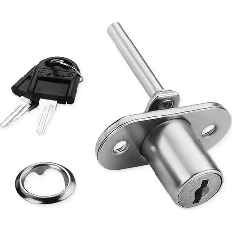 Furniture Drawer Lock - Piston Lock for Filing Cabinets, Cabinets and Showcases, Diameter 16 mm, Silver (1/5)