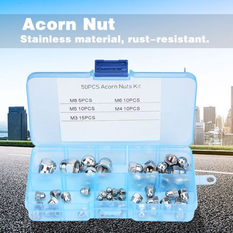 Kit de 50 écrous borgnes M3/M4/M5/M6/M8 en acier inoxydable à tête bombée et écrous hexagonaux (1/5)