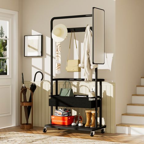 meuble rangement 3-en-1 sur roulettes miroir 70 cm noir OKMYHOME (1/5)