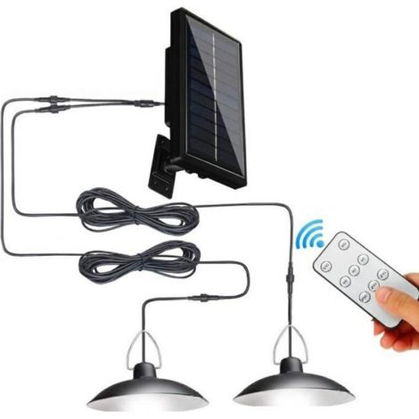 Lampe de jardin solaire suspendue - Double Tete LED - Blanc froid - Étanche - Télécommande (1/3)