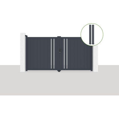 Pack portail battant 300x160cm GIONA + 2 poteaux EIFEL H.190cm Gris (1/5)