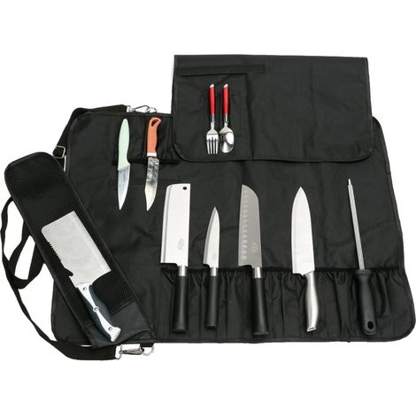 Knife Roll-Up Bag with 17 Compartments for Knives Spoons and Forks Waterproof Knife Storage Tool Bag DD14 for Leisure and Camping (1/5)