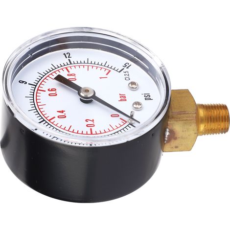 Manometer mit 50-mm-Zifferblatt, 1/8-BSPT-Gewinde an der Unterseite für Luft, Wasser, Öl, Gas (0-15 PSI 0-1 Bar) (1/5)