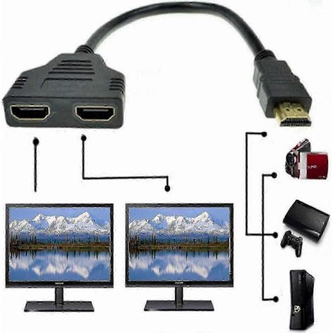 Répartiteur HDMI avec 1 entrée et 2 sorties, 1080p, câble 1 mâle vers 2 femelles, compatible avec les affichages à double écran. (1/5)
