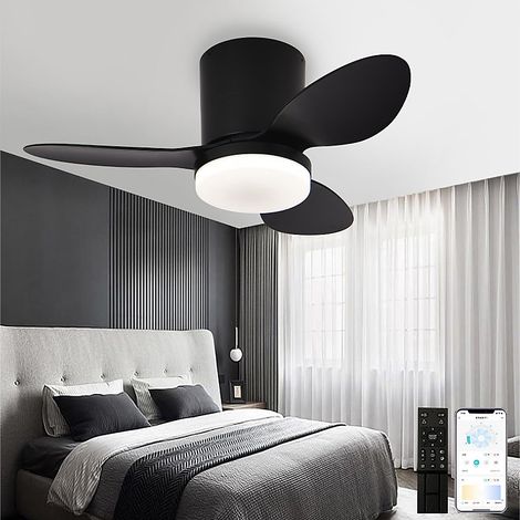 Ventilateur de plafond de 63 cm avec éclairage, télécommande/application, 6 vitesses de ventilation et fonction minuterie. (1/5)