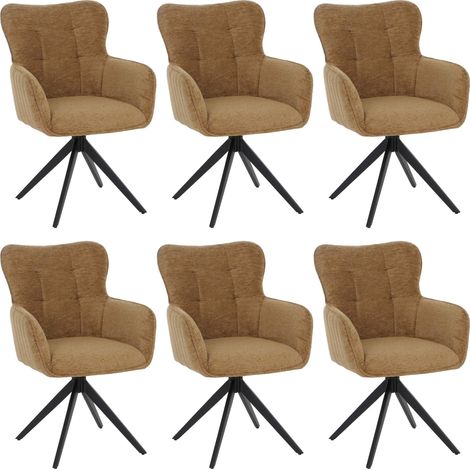 [NEUWERTIG] 6er-Set Esszimmerstuhl HHG-307, Stuhl Armlehne drehbar Auto-Return, Stoff Chenille (680g/m²) Metall senfgelb (1/5)