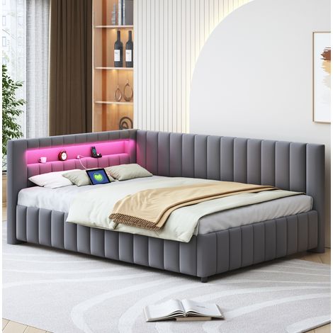 Cama tapizada 140x200 con LED y USB integrado OKMYHOME (1/5)