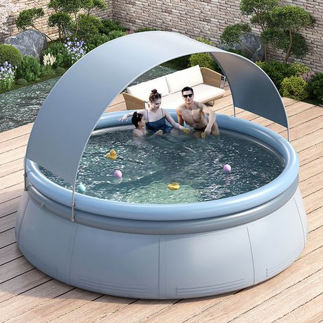 Aufblasbares Kinderbecken mit Sonnendach und Stützstangen für Familien Großes aufblasbares Outdoor-Becken mit doppellagiger Schwimmmatte