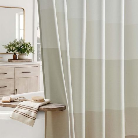 Rideau Douche 180x200 cm Tissus Lavable Rideau de Douche pour Baignoire Salle de Bains, Beige Ombre Taupe Shower Curtain Déperlant Polyester Textile Moderne Lot de 1 avec œillets et 12 Anneaux (1/5)